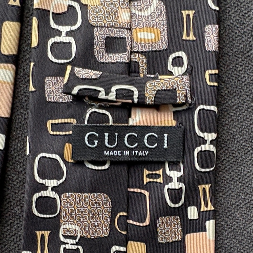 Gucci Black and Tan Geometric Tie